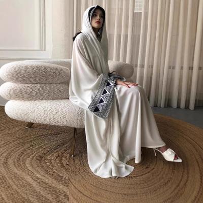 Вышитое ближневосточное платье-абая свободного кроя с V-образным вырезом, этнический стиль, с капюшоном, длинное