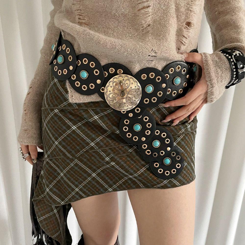 Metal Hollow Out Belts Y2K Cowboy Waistband Casual Metal Buckle Belts Women