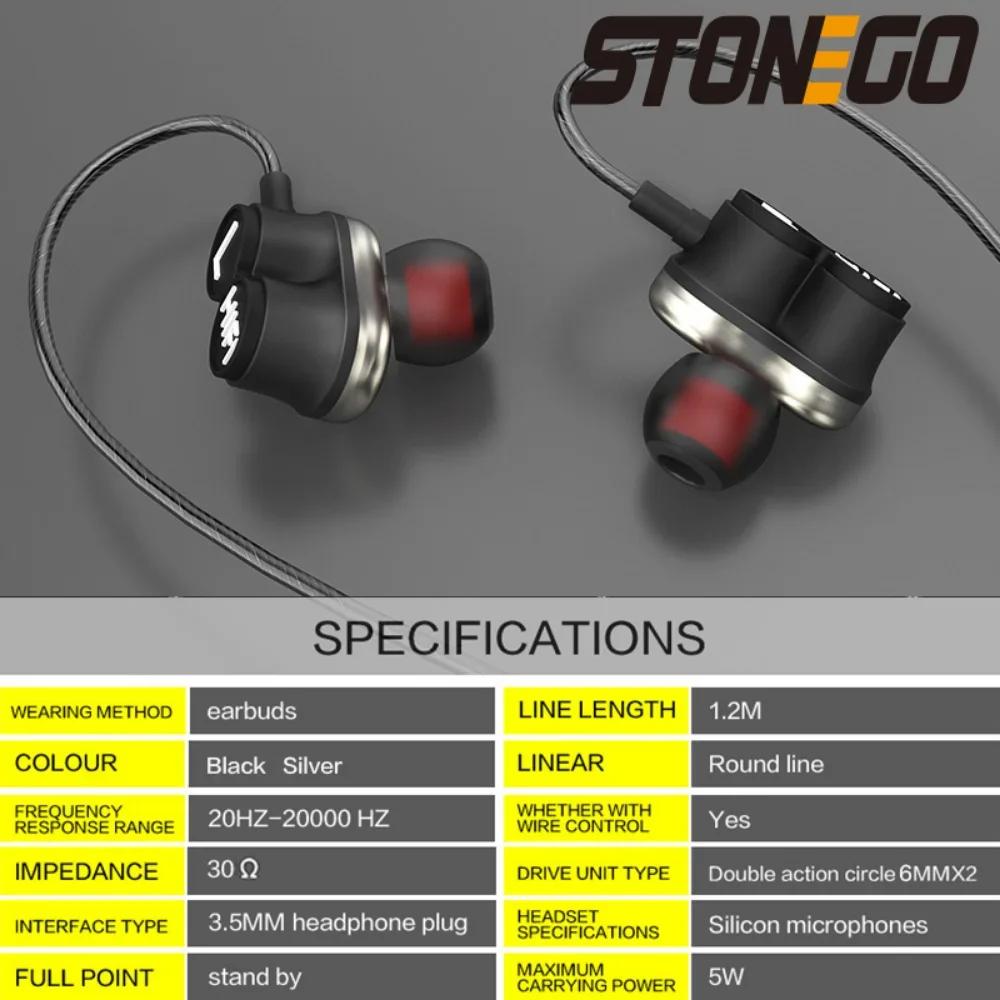 Wireless Bluetooth Dual Driver Earbuds 3.5mm Jack Sports Dynamic Headphones Extra Bass Stereo Sound Hands-Free Mic