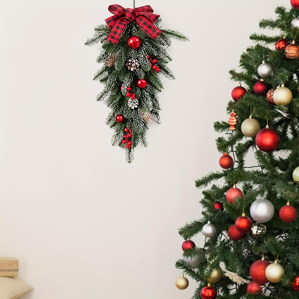 Christmas Teardrop Swag with Pine Cones & Berries. Perfect for Home, Office & Party Xmas Decor. Festive & Elegant! 