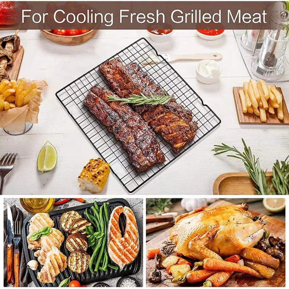 4Pcs Non-stick BBQ Grill Net Black Bread Cooling Rack Cake Cooler Drying Stand  Cooling Grid Tools