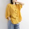 Women's Summer Literary Vintage Cotton Linen Shirt Solid Color Loose Medium Sleeve Tops