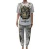 2 Pcs/Set Women T-shirt Pants Set Tiger Print Round Neck Short Sleeves Top Ankle-banded Elastic Waist Trousers Casual Daily Wear Outfit