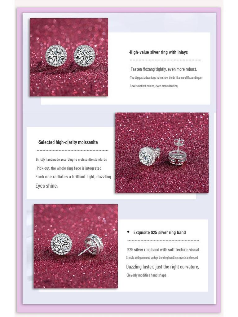 Роскошные разноцветные муассанитовые серьги-гвоздики круглой огранки 2 карата из стерлингового серебра