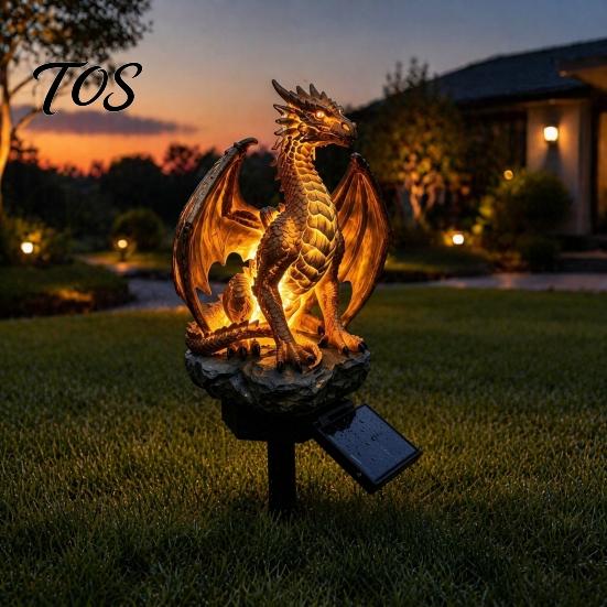 Weather Resistant Resin Decor Dragon Solar Garden Light, Outdoor Gothic Medieval Statue Lamp, Waterproof Retro Ornament Sculpture for Patio Lawn Yard