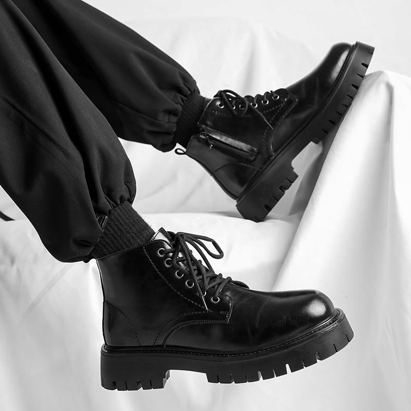 Модные мужские повседневные деловые офисные ботинки на платформе со шнуровкой из натуральной кожи ковбойские весенне-осенние массивные ботинки черного цвета на щиколотку мужские ботинки