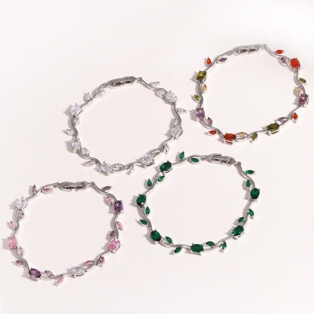 Sparkling Stones Rhinestone Bracelet Colorful Crystal Leaf Vine Bracelet  Wedding Jewelry