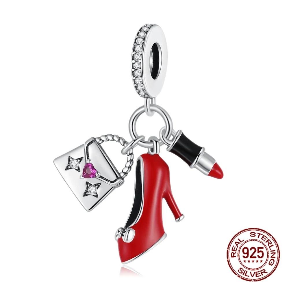 Шармы Бусины Серии Красного Цвета Медь Кровь Сердце Любовь Машина Клубника Фрукты Подвеска Подходят Оригинальному Браслету-Бэнглу DIY Ювелирные Изделия