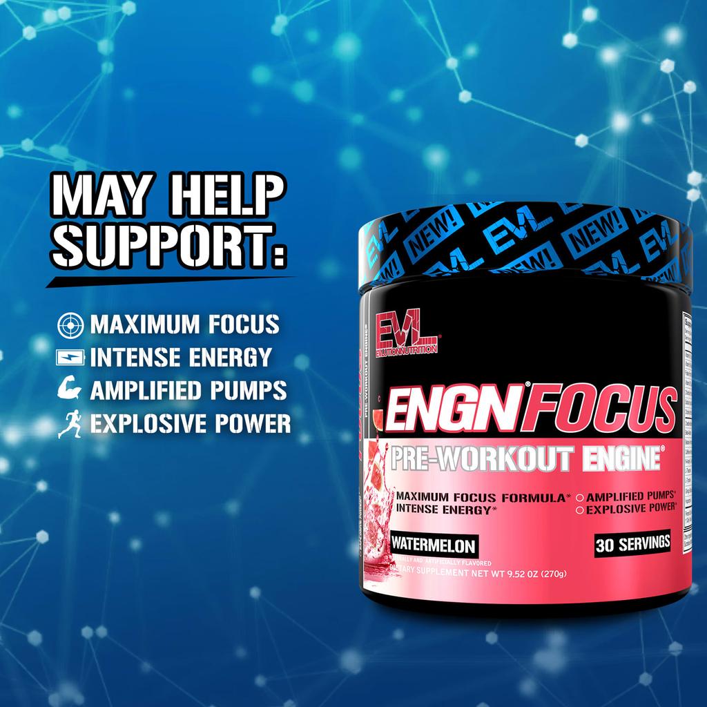 EVLution Nutrition ENGN Focus, Предтренировочное кардио, Арбузный вкус, 9,52 унции (270 г)