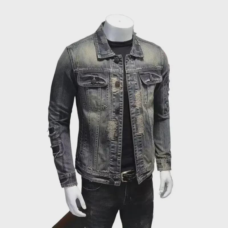 Мужская 2023 Marvel Venom Slim Ripped Denim Motorcycle Jacket - Ретро Европейский и Американский Стиль
