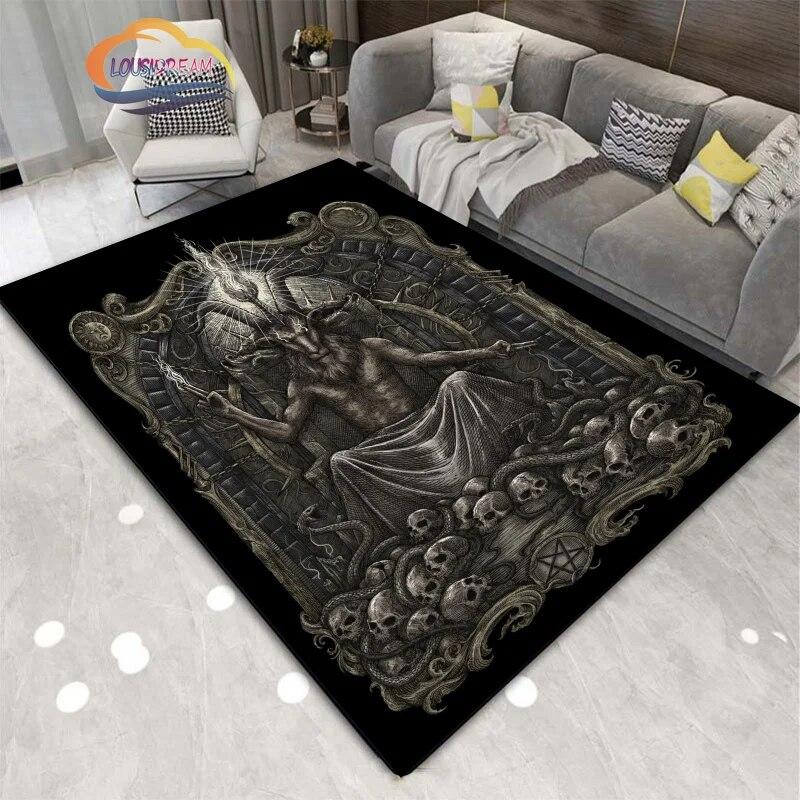 Satanic Skull Inverted Pentagram Area Rug Sheep Head Demon Baphomet Rug Gothic Series Hall Bedroom Fashionable Carpet