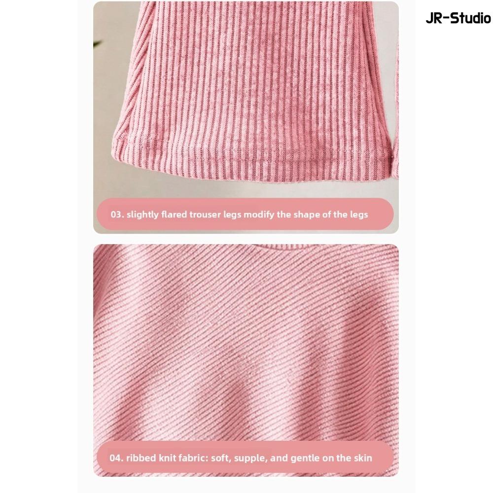 Girls Spring Autumn Winter Casual T-shirt Set Flared Pants Asymmetric High Neck Ribbed Brushed Top and Trousers Outfit