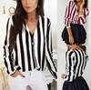Весенне-осенняя свободная рубашка с полосатым принтом, женская шифоновая блузка с длинными рукавами
