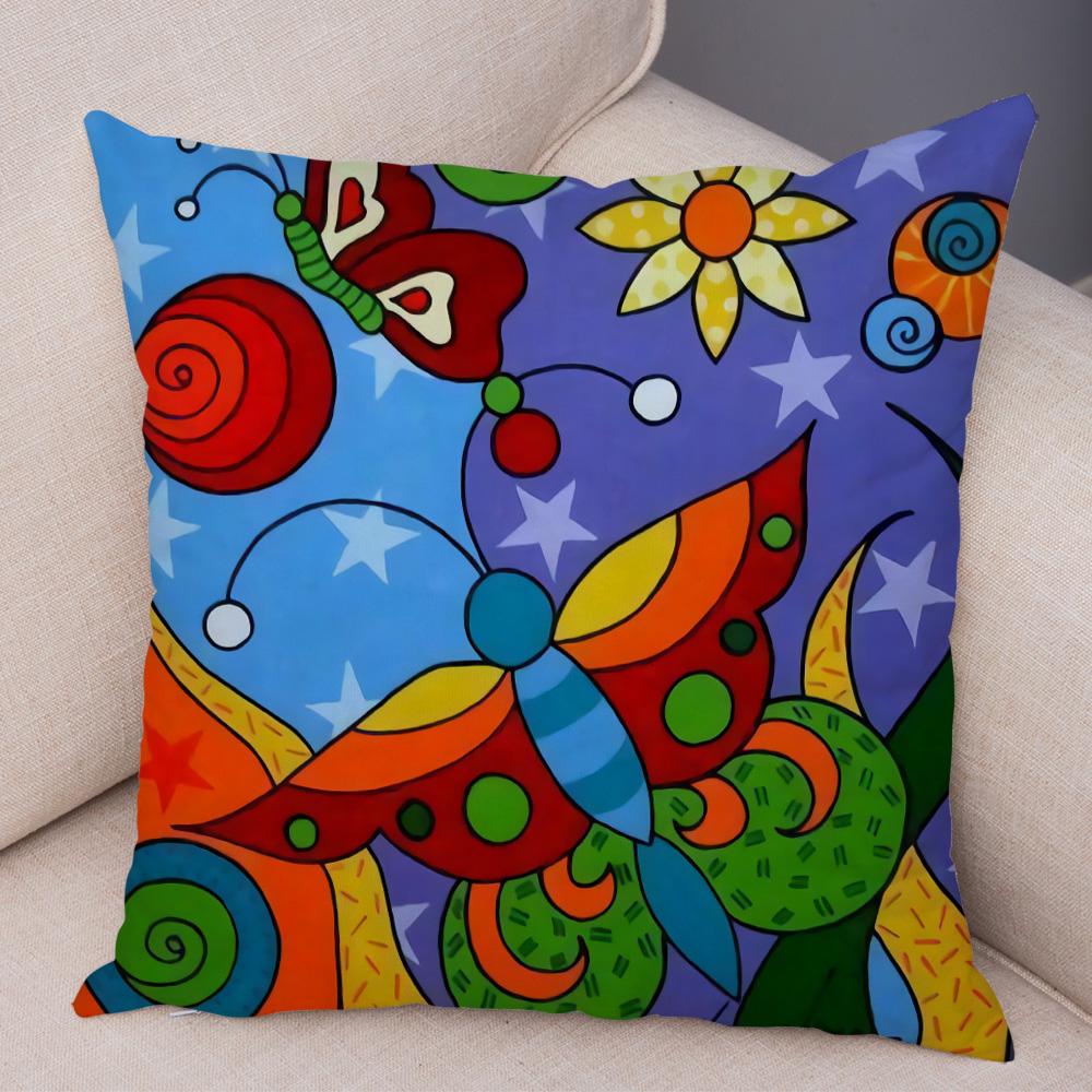 Детская живопись маслом Искусство Наволочка для подушки Обе стороны Плюшевая наволочка Декор Мультяшное растение Наволочка для дивана Дома Машины