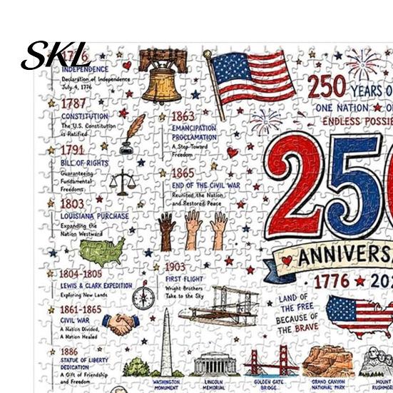 USA Anniversary Puzzle 1000Pcs Patriotic 250th Jigsaw Puzzle, American 1776-2026 Adults Challenge Game, Gift for 4th of July, Independence Day