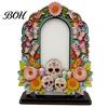 Unique Festival Gift Ideas Dia De Los Muertos Wooden Photo Frame Tabletop Decor, Day of The Dead Sugar Skull Ornaments Memorial Picture Holder