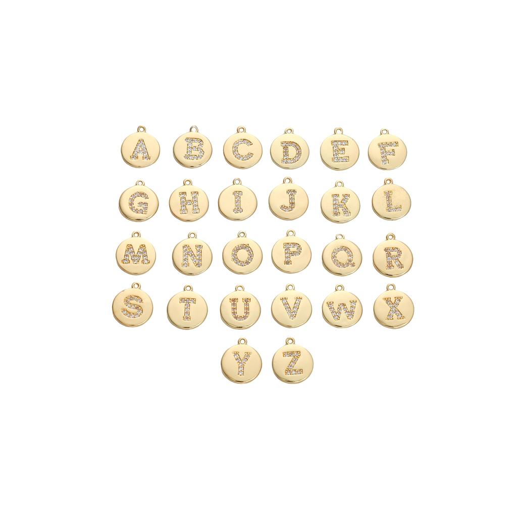 Copper Zirconium Inlaid Circular 26 Letter Pendant For DIY Jewelry Making Craft Accessories
