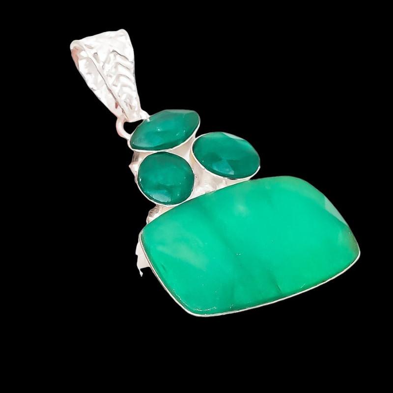 Emerald Gemstone Handmade 925 Sterling Silver Jewelry Pendant 2.17" AH-5274