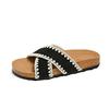 Large size slippers French retro style cross belt flat bottom cool slippers women's casual versatile beach cool slippers