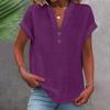 Women's Fashion Casual Solid Colour V-Neck Short Sleeve Button Down Shirt T-Shirt Top