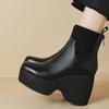 Women's Fashion Thick High Heel Cotton Ankle Boots Winter New Square Head Splicing Back Zipper Platform Black Short Botas Mujer