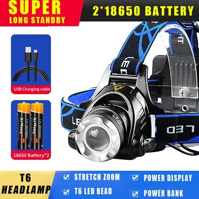 Светодиодный налобный фонарь Zoom Induction 18650 с аккумулятором USB, перезаряжаемый налобный фонарь для рыбалки и охоты, водонепроницаемый налобный фонарь