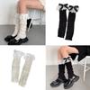Women Autumn Ruffled Lace Bowknot Leg Warmers Japanese Lolita Twist Cable Knitted Foot Covers Student Stretch Calf Socks