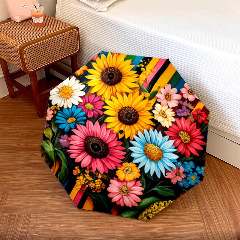 1 шт. Автоматический складной зонт - Рисунок подсолнухов, Портативный и складной дизайн с 8 спицами, Подарки на Рождество и день рождения