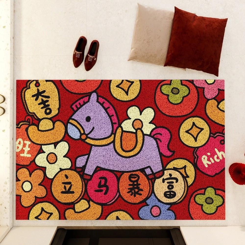 Door Mat Anti-slip Chinese New Year Doormat Stain Proof Cartoon Entrance Mat Wear-Resistant Red Floor Mat Spring Festival