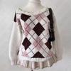 2KWEIRD Y2k Стиль Колледж Ромбовидные Топы Элегантные Пуловеры Осень Зима Повседневный Свободный Трикотаж Тренд Уличная Одежда Острая Девушка