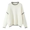 Kaslead New Women clothes Western Style Fashion Loose Contrast Color Pullover Long sleeve Sweater