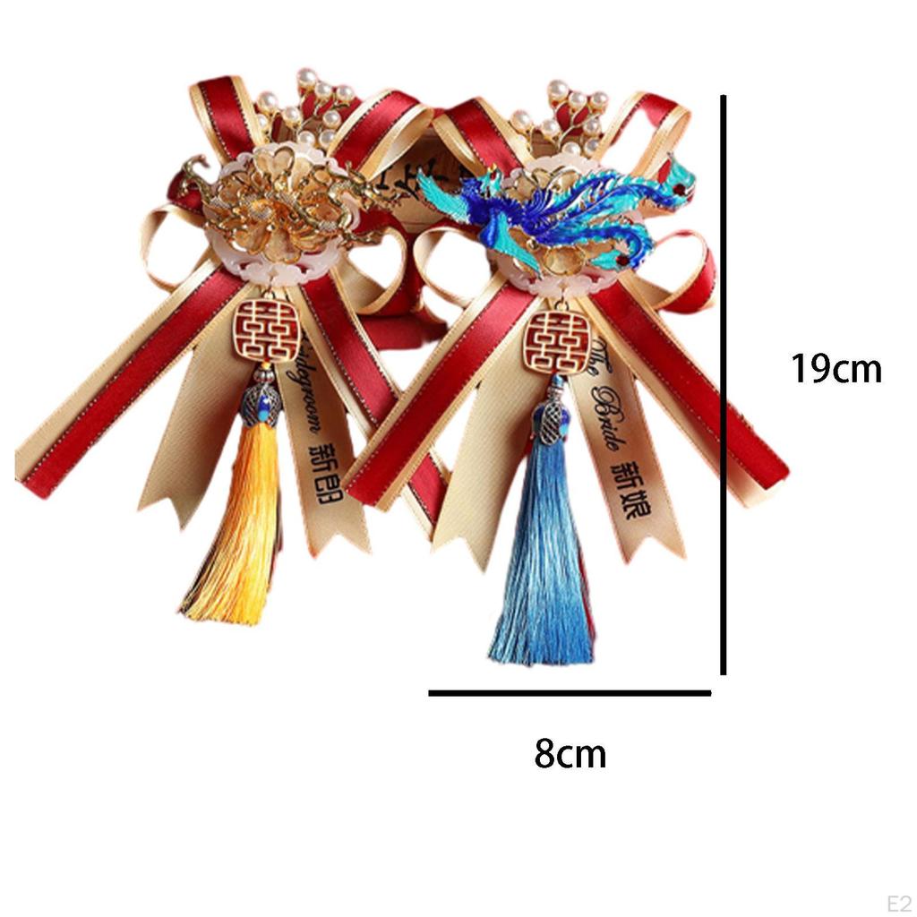 2x Wedding Flower Boutonniere Longfeng Corsage Handmade Artificial Flowers for Bride Bridegroom