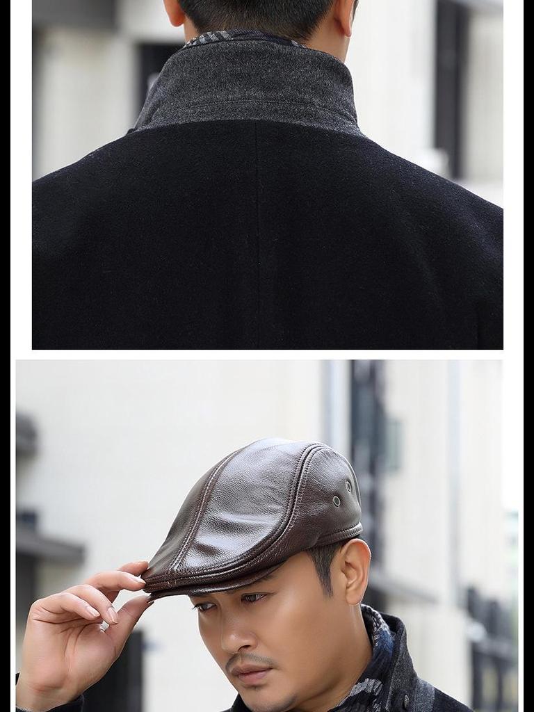 Men's Genuine Leather Duckbill Hat – Stylish, Warm, Thickened Cowhide Beret for Middle-Aged and Elderly (Autumn/Winter)