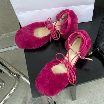 Меховые женские модные сексуальные туфли-лодочки на шнуровке, массивные сандалии, летние туфли на среднем каблуке, новый тренд, дизайнерская женская обувь для вечеринок, Mujer