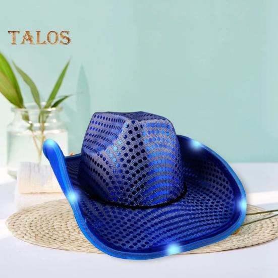 Ковбойская шляпа со светодиодной подсветкой в стиле ретро-вестерн, 5 доступных цветов, кепка с блестками от солнца, для рождественских вечеринок, ночных клубов, выступлений, фото-реквизита