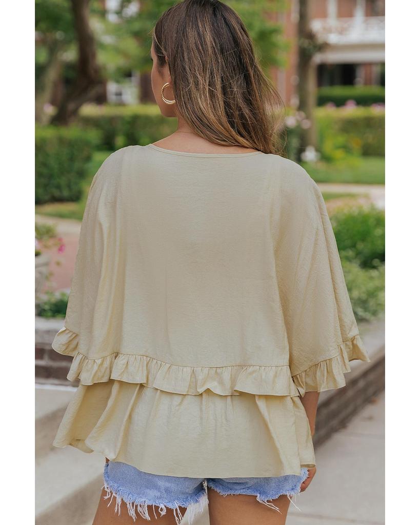 Azura Exchange Топ с драпированными рукавами «летучая мышь» и оборками