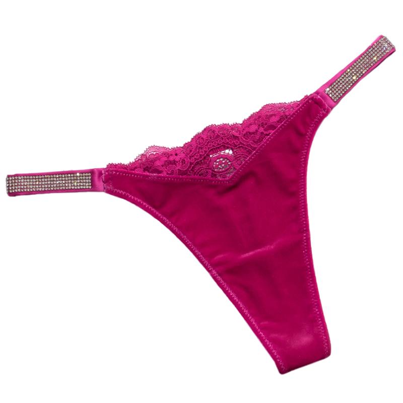 Women Fashion Velvet Low Rise T Back Underpanties Sexy Thongs Women's Panties Rhinestone Lingerie