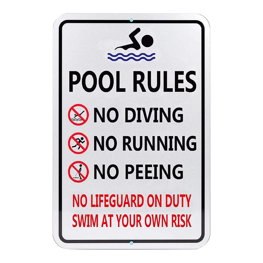 Жестяная табличка PC Pool Rules D Железо Олово Нет ныряния Нет бега Нет мочеиспускания Металлическая живопись для украшения стены наружного бассейна на заднем дворе