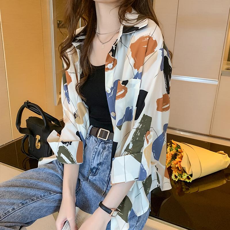 2025 Весна Блузки Рубашки Длинный Рукав Отложной Воротник Офисная Женская Печать Шифоновая Блузка Рубашка Женские Топы J763