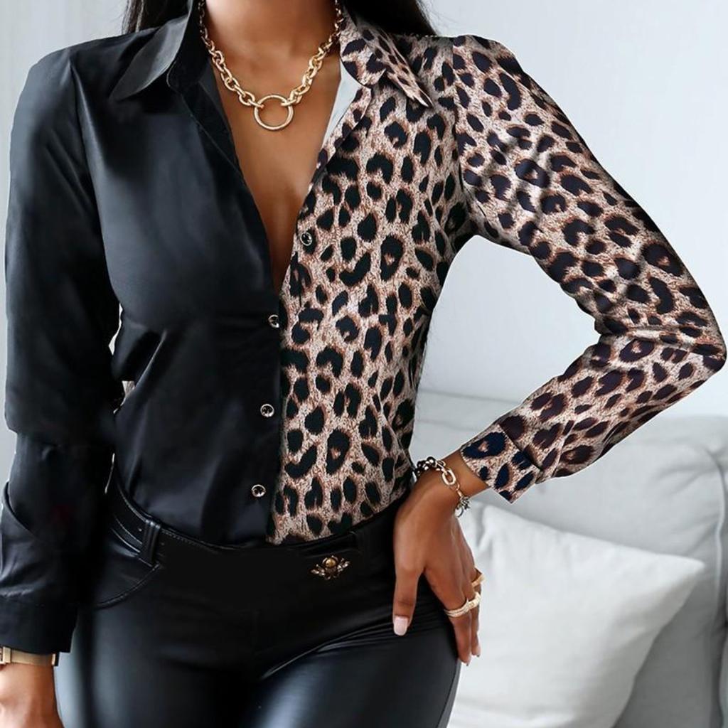 Женская модная рубашка Винтажная осенняя рубашка Блузка с принтом Повседневная рубашка с V-образным вырезом и длинным рукавом Блузка KTB