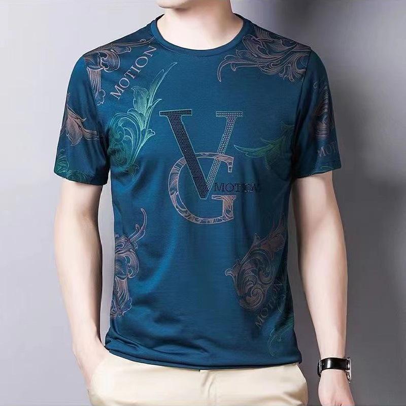 Мужская корейская облегающая летняя футболка с коротким рукавом и принтом