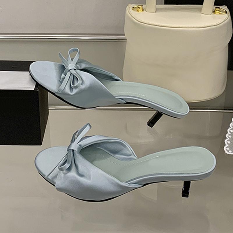 Летняя мода шелковые бабочки узел женские тапочки сандалии неглубокий открытый носок тонкие низкие каблуки мюли шлепанцы обувь Zapatos Mujer