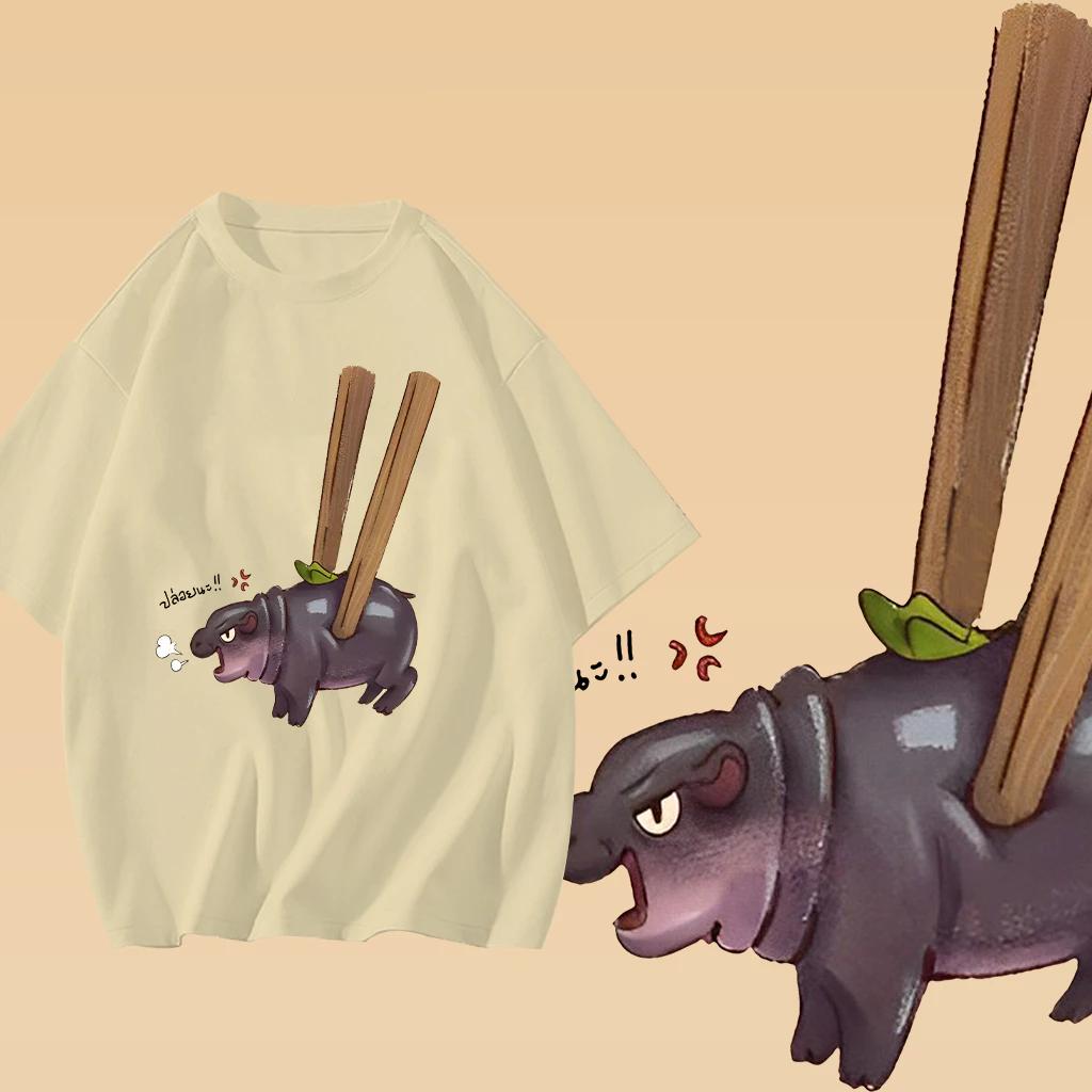 Футболка Moo Deng Tiny Baby Hippo Star Thailand Cute Pygmy Hippo Unisex для мужчин и женщин с принтом и круглым вырезом