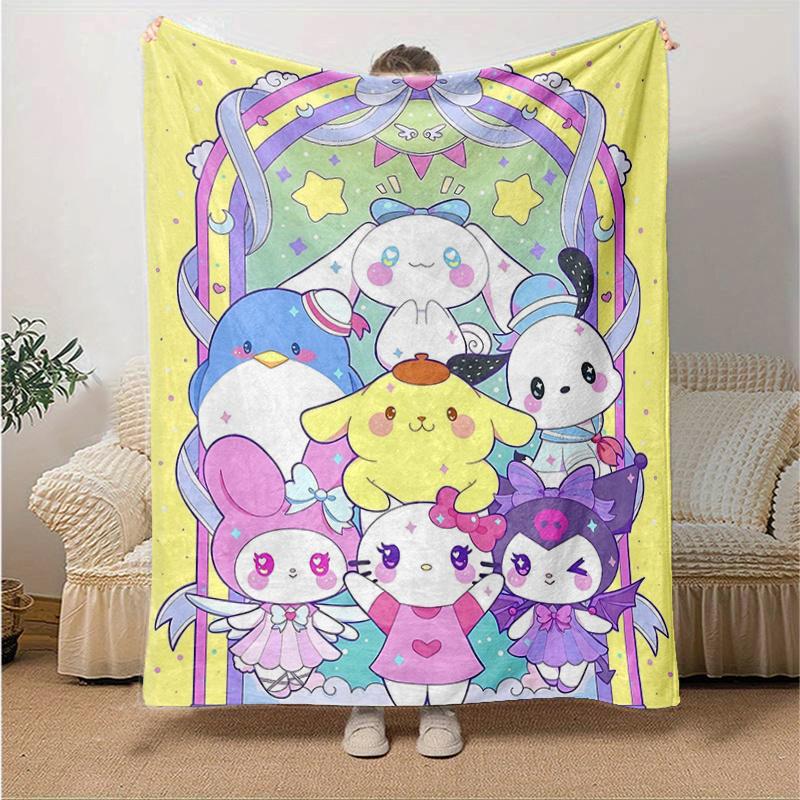1pc Pastel Rainbow Friends Blanket, Home Decorative Throw Blanket for Family and Friend, Soft Warm Bedding Coverlet, All Seasons Use, Unique Gift Idea