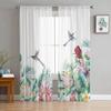 Tropical Plants Flowers Hummingbirds Sheer Curtains For Living Room Bedroom Tulle Curtain For Kitchen Voile Blind Curtain