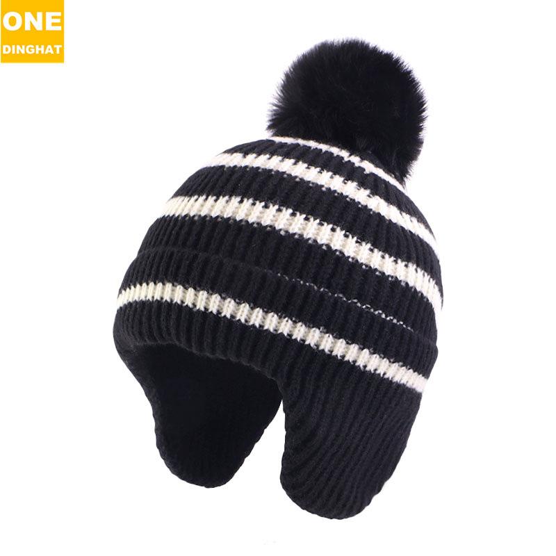 Детская вязаная шерстяная шапка-ушанка для отдыха на природе, детская полосатая бейсболка, лыжная шапка