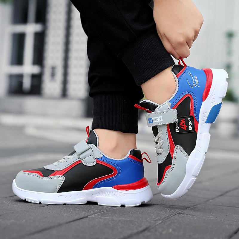 1910 Children's Shoes Boys Sports Shoes Medium and Older Boys Shoes Autumn and Winter New Waterproof Leather Surface Primary School Students Run