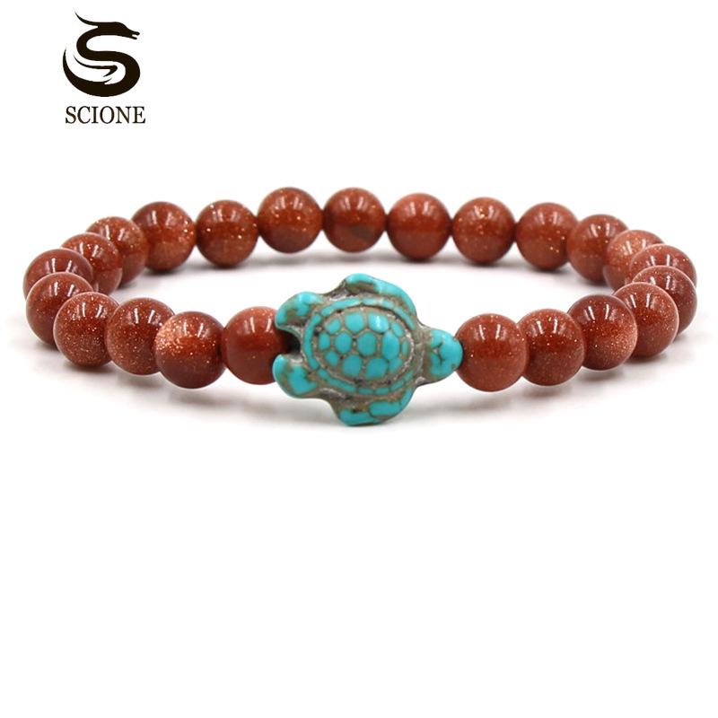 LUXY MOON 14 Models Green Turquoise Turtle Various Natural Stone Men's and Women's Elastic Bracelets