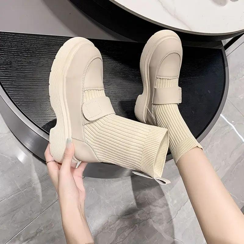 Мода Модные эластичные носки Ботинки для женщин Дышащая женская обувь на толстой подошве Женские повседневные ботинки в британском стиле 2024 Botas Mujer