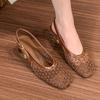 French Thick Heel Hollow Bag Head Fashion Sandals Design Sense Woven Niche Single Shoes Summer High Heels